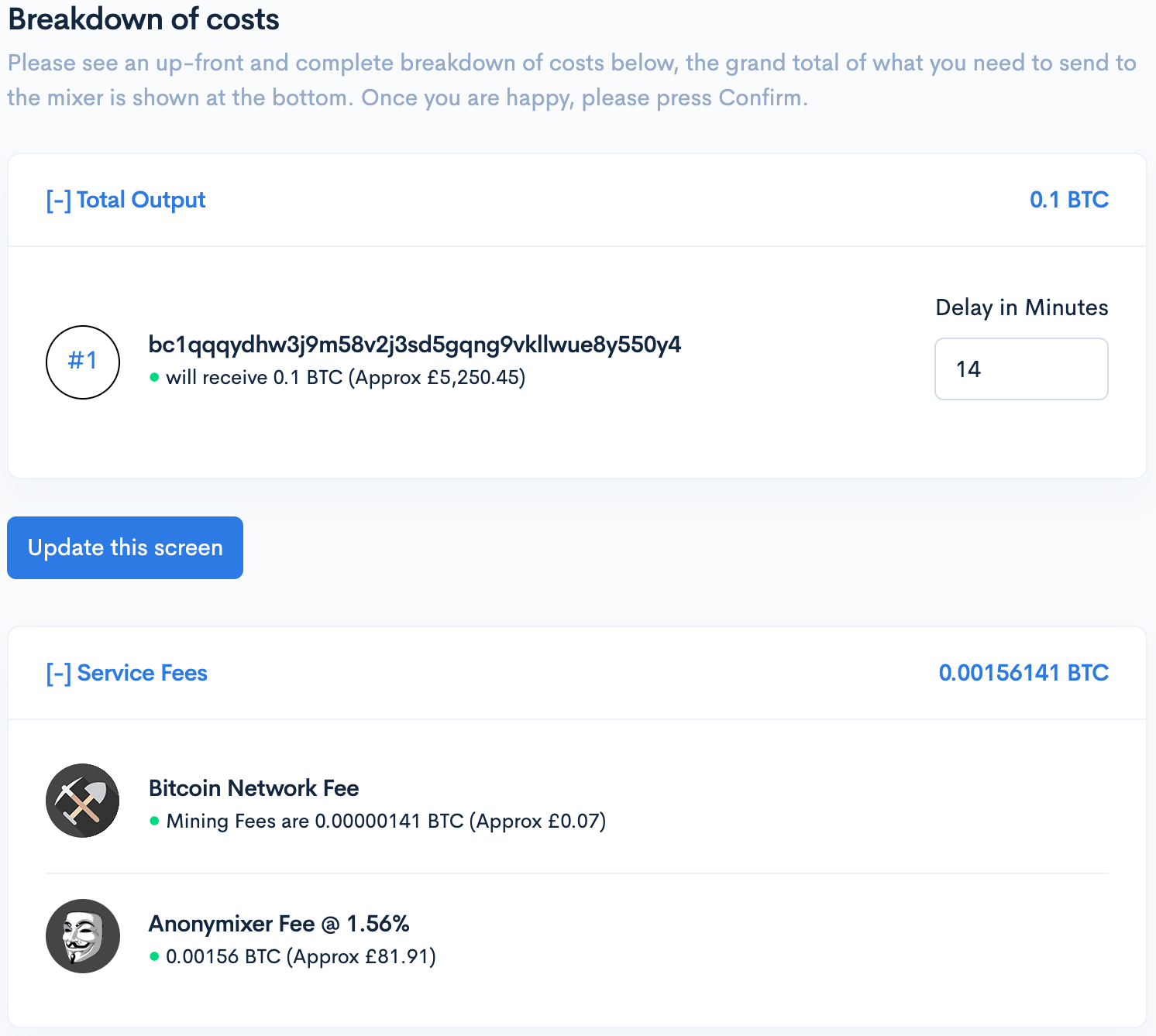 Live pool depth chart on the Anonymixer dashboard